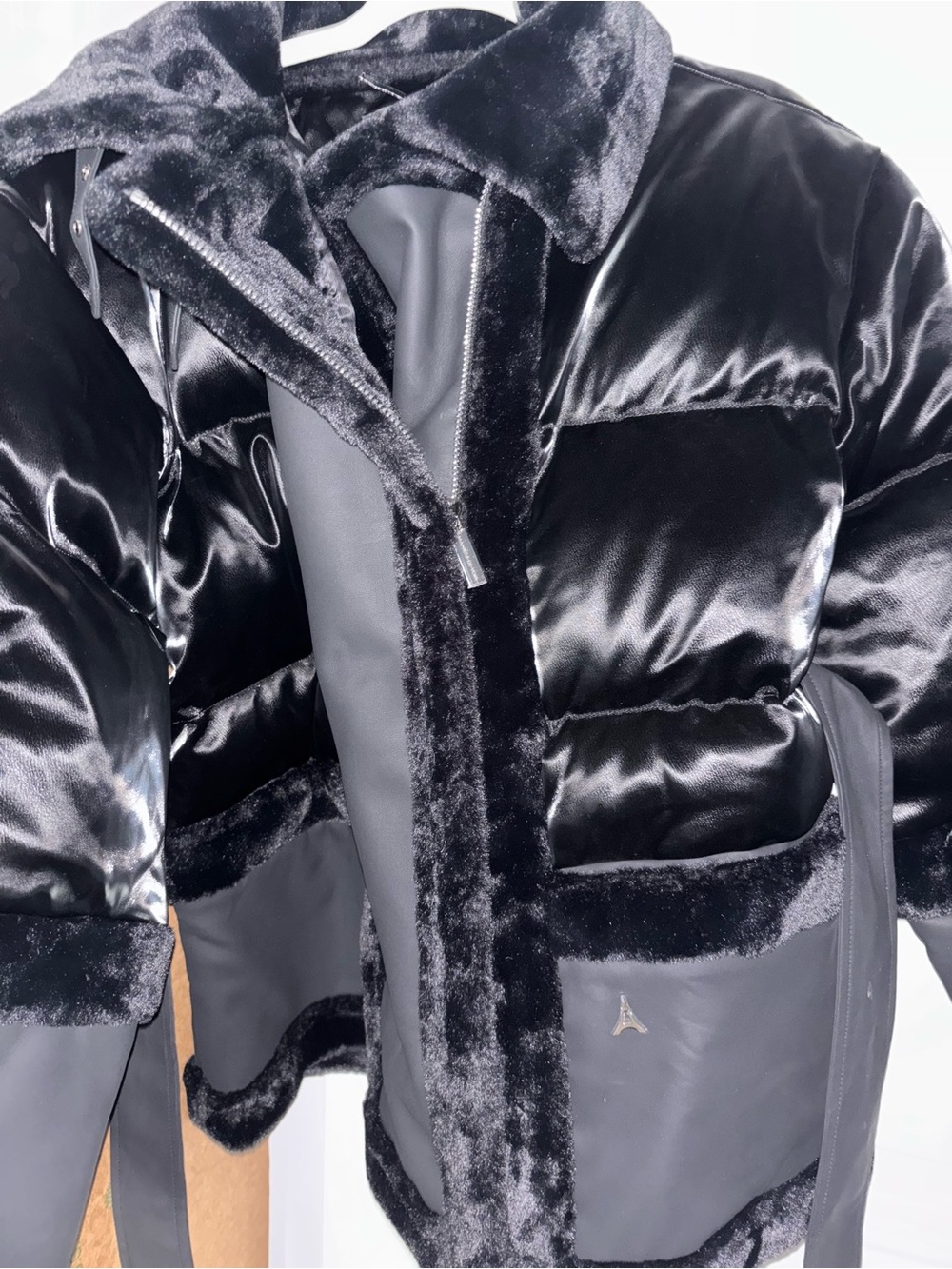 Manière De Voir Black Faux-Fur Trim Belted Women's Jacket - Picture 8 of 11